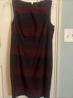 Sleeveless Striped Maxi Sheath Dress in Burgundy and Black